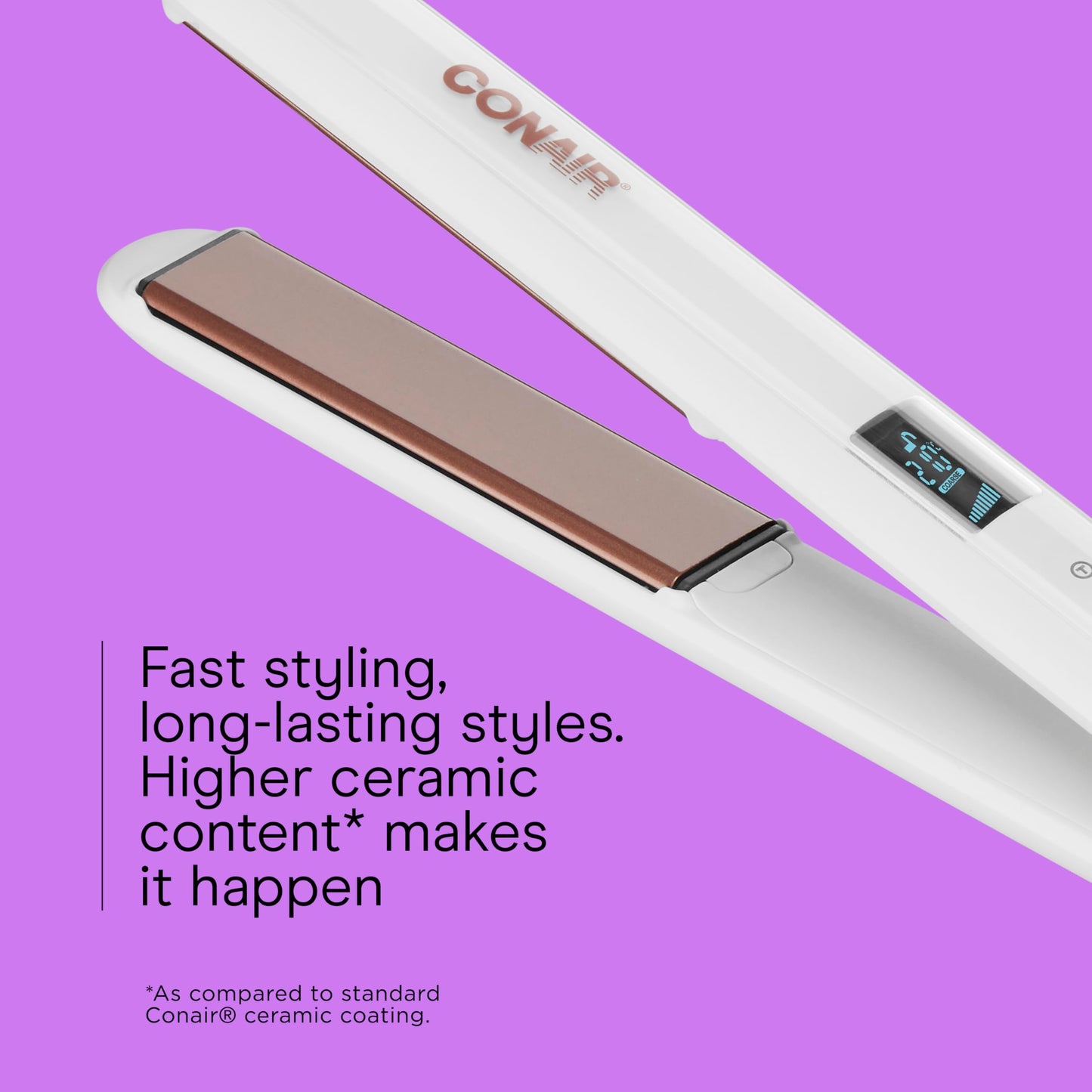 Conair Double Ceramic Flat Iron, 1-Inch Flat Iron, 5 Digital Temp Settings Up to 410°F, Extra-Long Plates, For All Hair Types and Textures, White