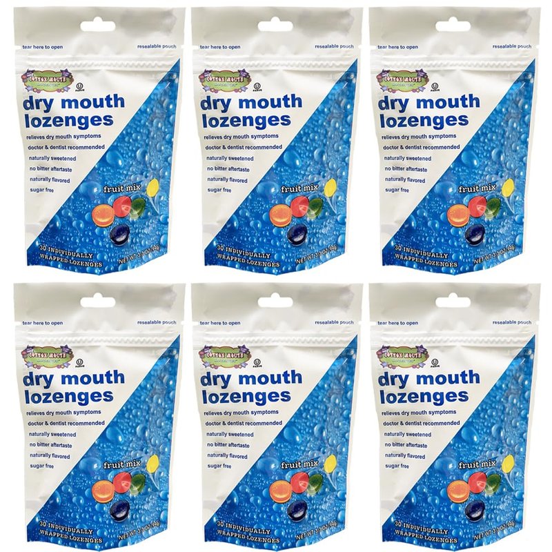 Cotton Mouth Lozenges Dry Mouth Relief Fruit Mix 3.3oz Bag (6 Bags) | Relieves Dry Mouth & Increases Saliva Production, Sugar Free, Gluten Free, Delicious Fruit Flavor, Individually Wrapped, 30 Ct