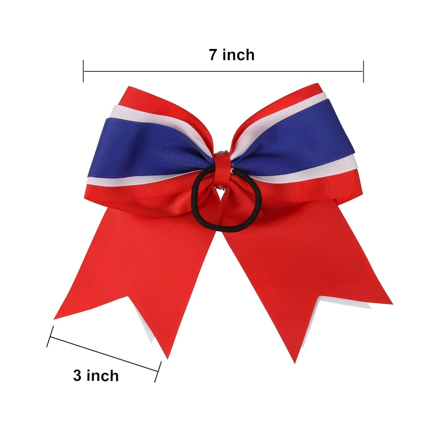 Jumbo Cheerleading Bows - 8 Inch 3-Layer Hair Ties | 6 Pcs in Green, White & Royal Blue