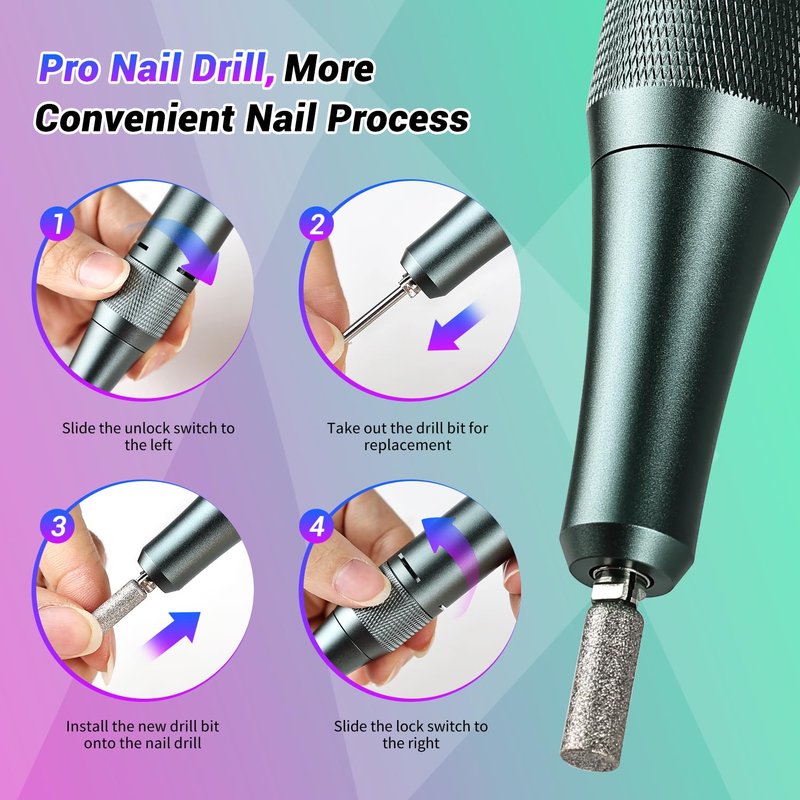 JEWHITENY Portable Nail Drill SG717 Electric Nail File,45000RPM Professional Rechargeable Nail E-File Machine for Acrylic Gel Nails,Remove Nail Gel Polish(Purple)