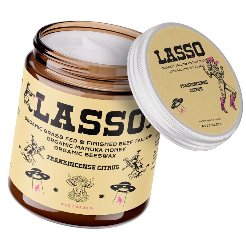 LASSO - Frankincense Citrus Beef Tallow and Manuka Honey Balm – Face Moisturizer with Organic Beeswax – Grass-Fed/Finished Tallow Skincare – Frankincense Glow Balm