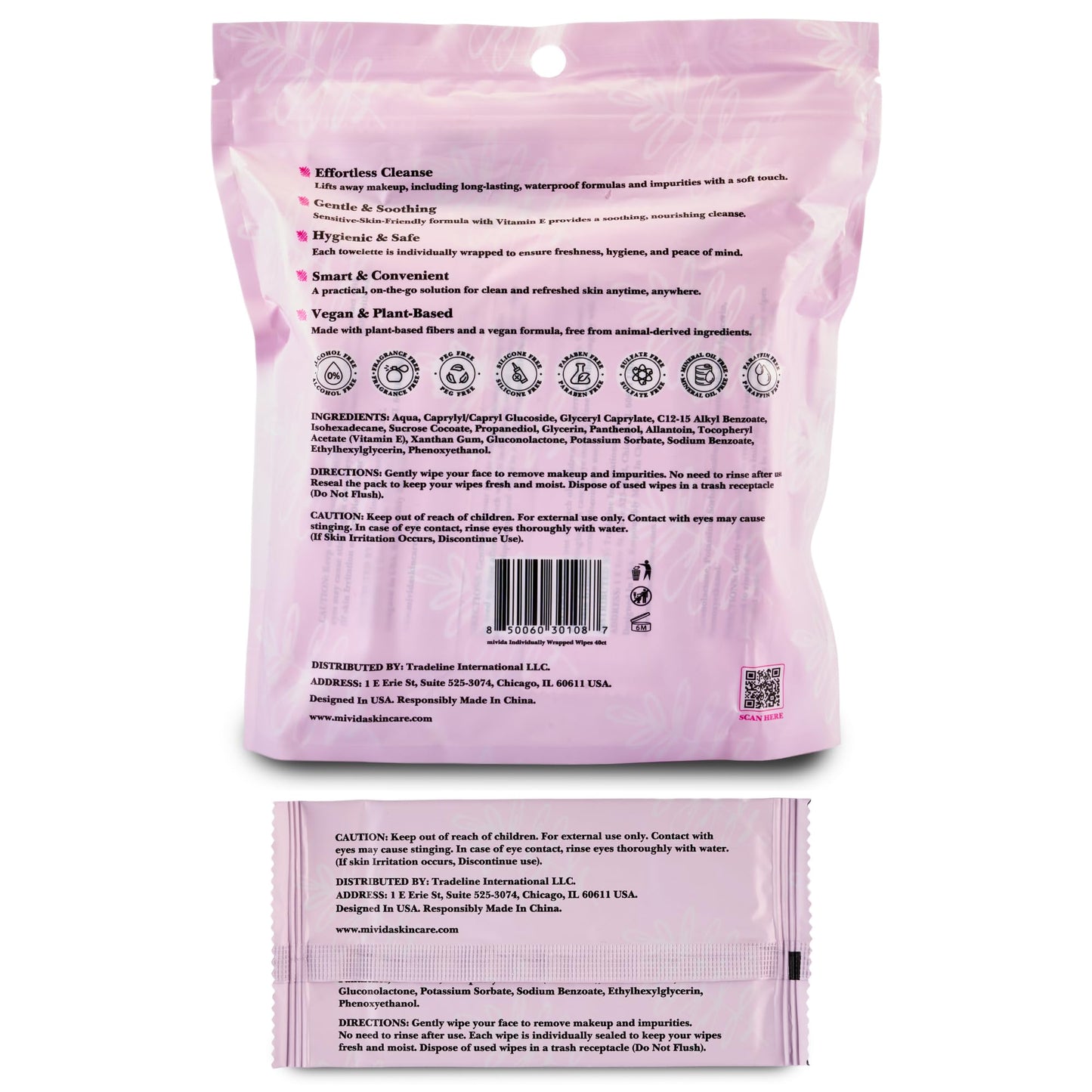mivida 40 Count Hypoallergenic makeup wipes individually wrapped with Vitamin E | Dermatologist Tested Face Wipes | Alcohol-Free, Fragrance Free individual makeup remover wipes for Sensitive Skin