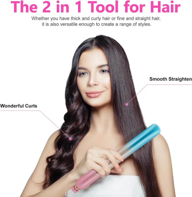 DORISILK 2-in-1 Ceramic Hair Straightener & Curler - 450°F Fast Heat, 1-Inch Dual Voltage for Women & Girls
