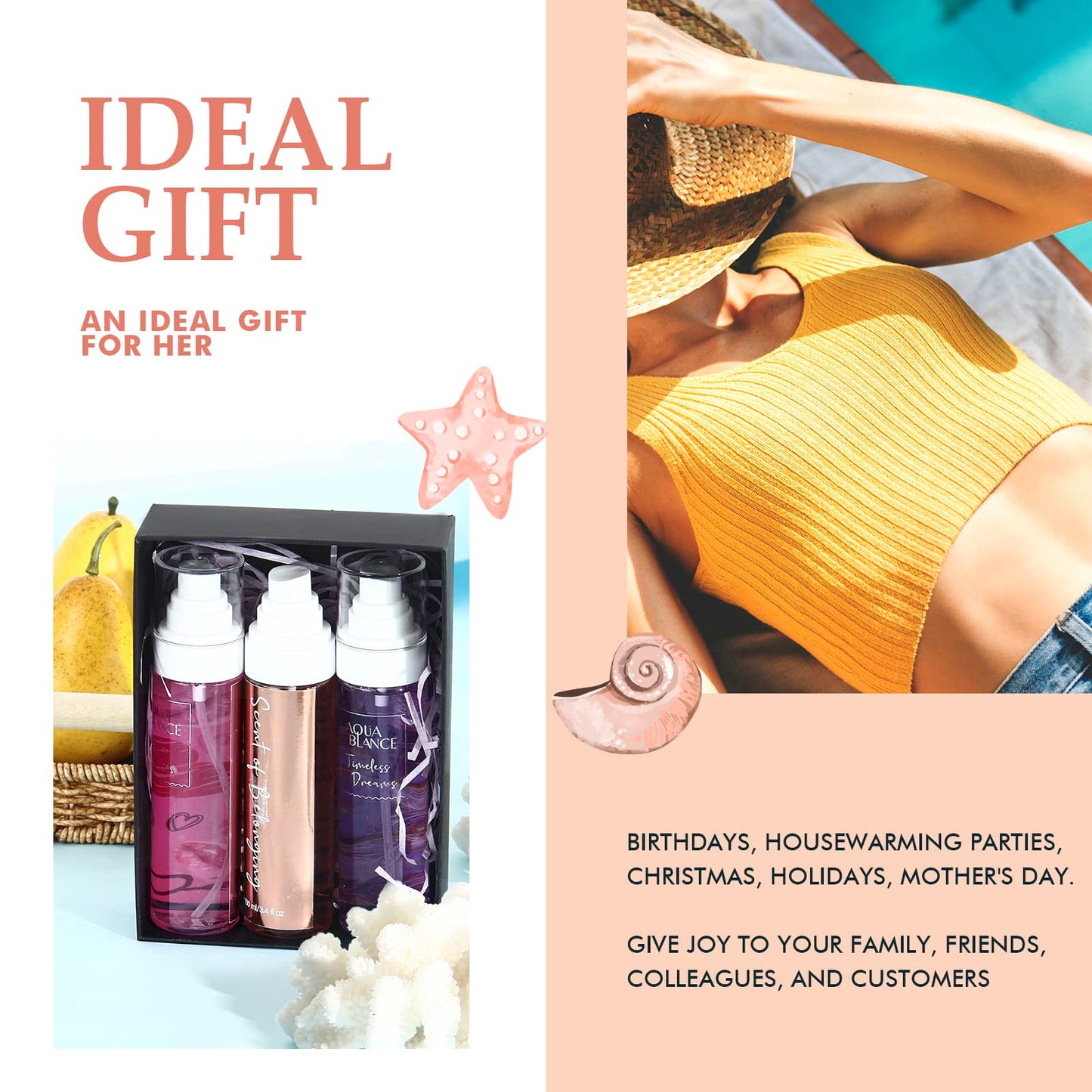 AQUA BLANCE Womens Body Spray, Fragrance Mist Gift Set, Body Spray for Women, Pack of 3, Each 3.4 Fl Oz, Total 10.2 Fl Oz, Dreams