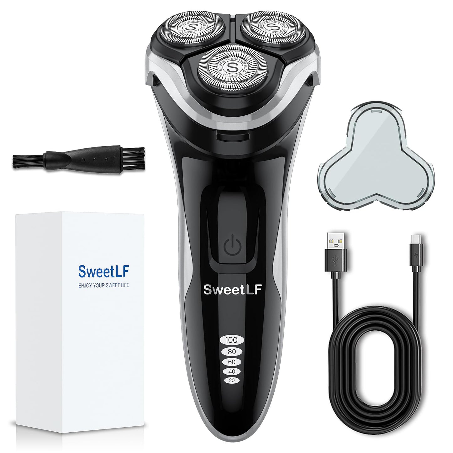SweetLF Men's Electric Shaver, Silent & Powerful, IPX7 Waterproof, Dual-Track Floating Blades, Type C Fast Charging, 60 Minutes Charge, 120 Minutes Runtime (Black&Gray)