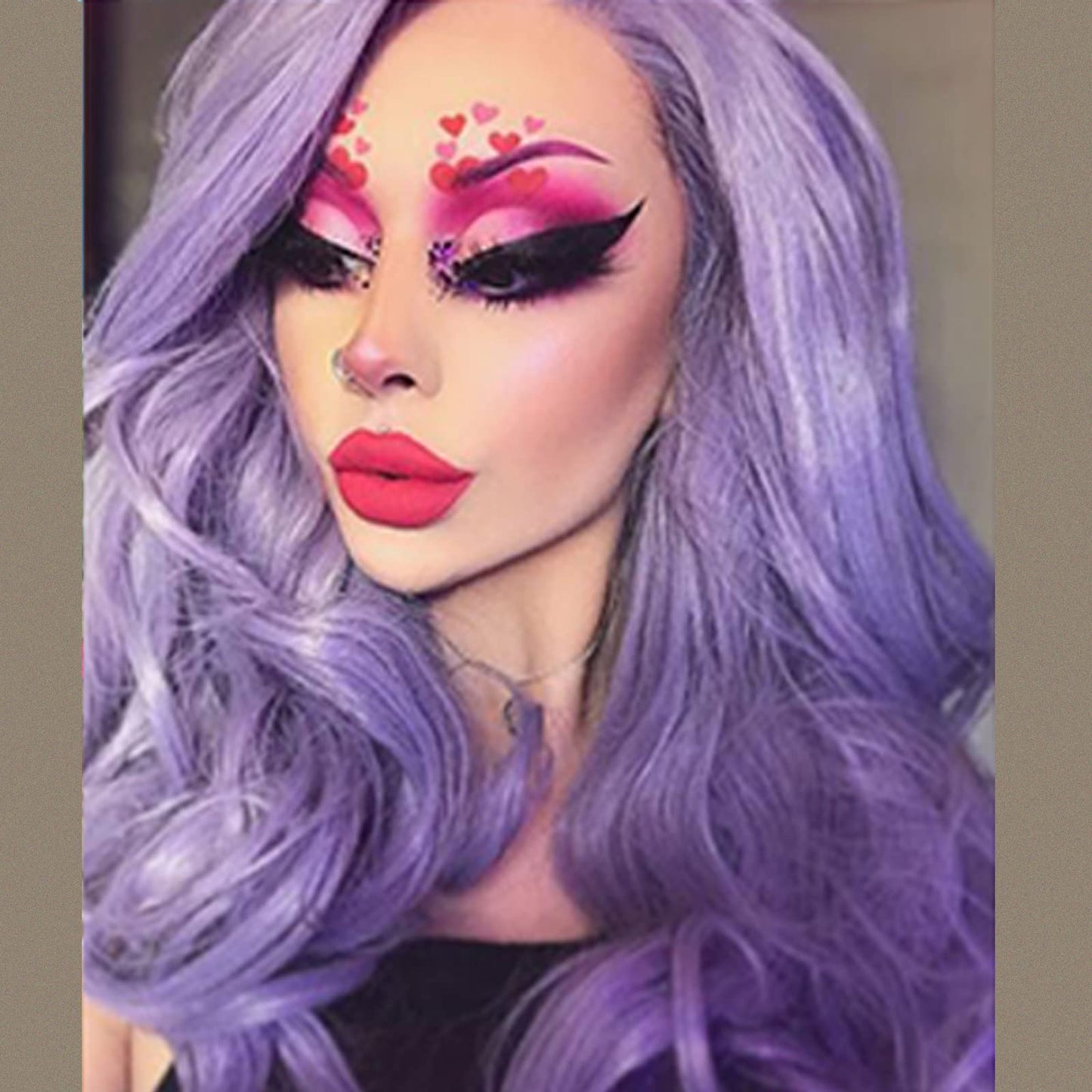 Lilac Purple Lace Front Wigs for Women Soft Wavy Lavender Hair Wig Natural Hairline Realistic Mix Color Long Purple Glueless Synthetic Heat Resistant Fiber Hair Drag Queen Cosplay 24Inch