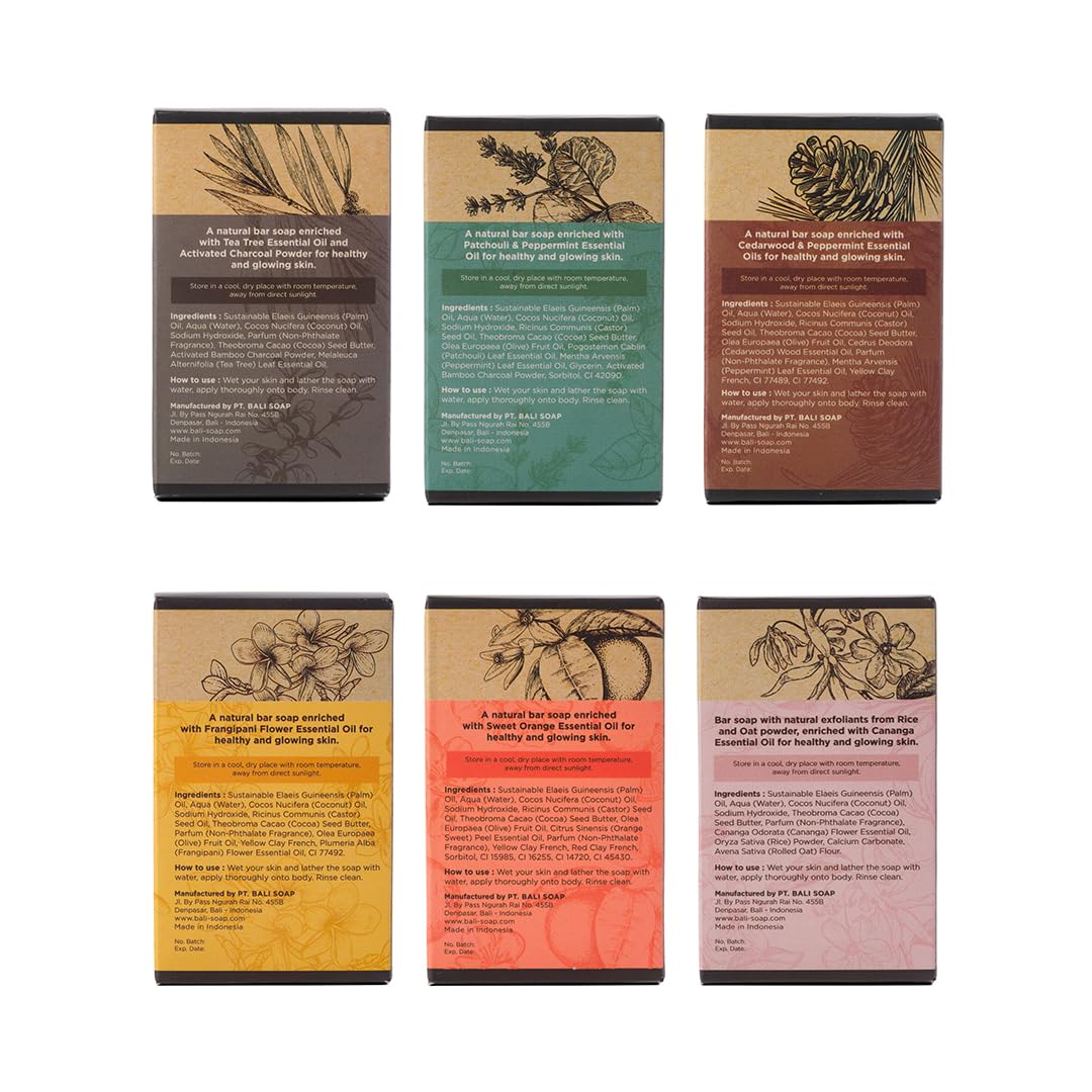 Bali Soap, Natural Soap Gift Set - Cold Process Soap for Men & Women, Vegan Handmade, Moisturizing, 6 Pack