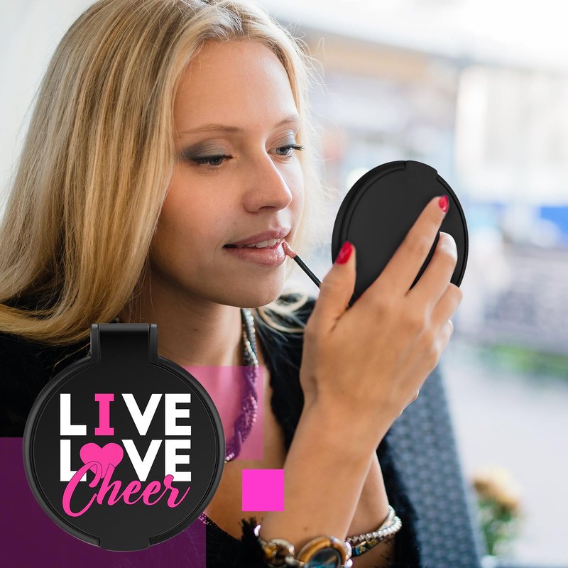 Wenqik 50 Pcs Cheerleader Mirror Gifts Bulk Cheerleading Compact Mirror Cheer Party Favors Folding Pocket Portable Makeup Mirrors for Football Rugby Game Team Friendship Gift(Pink Cheer)