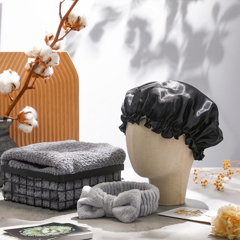 Mother's Day Hair Care Gift Set - 12 Pcs Spa Kit with Black Microfiber Hair Drying Towel | Unique Gift for Mom, Grandma, or Best Friend