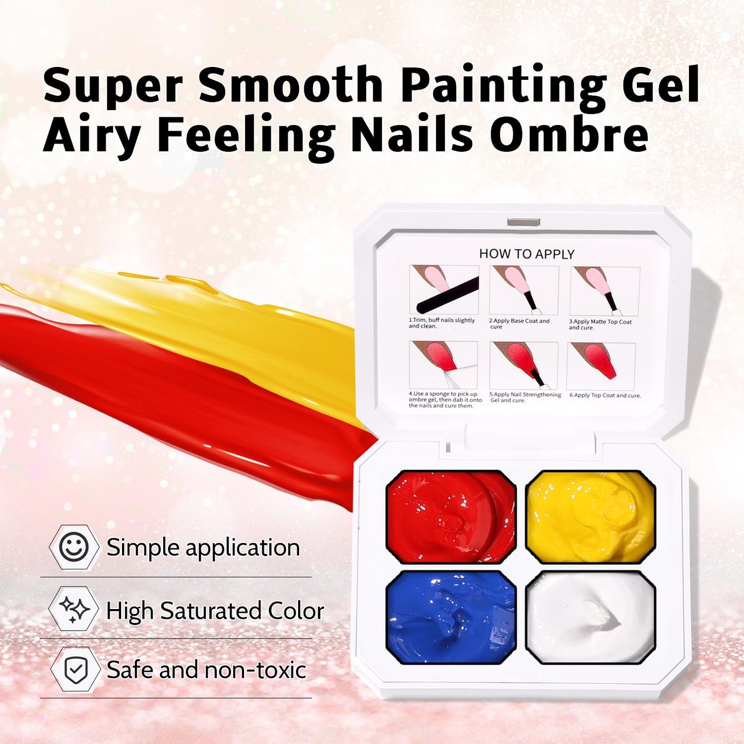 Ombre Nail Gel Set - 9 Colors Sponge Pat Paint for Floral Nail Art, No Wipe, UV/LED Curing
