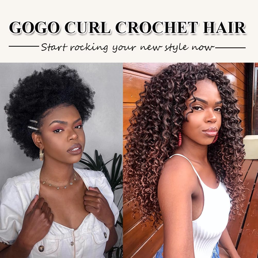 Curly Crochet Hair 14 Inch GoGo Curl Crochet Hair for Women Short Beach Curl Crochet Braids for Women 7 Packs Deep Curly Braiding Hair for Boho Braids (14 Inch, 1B)