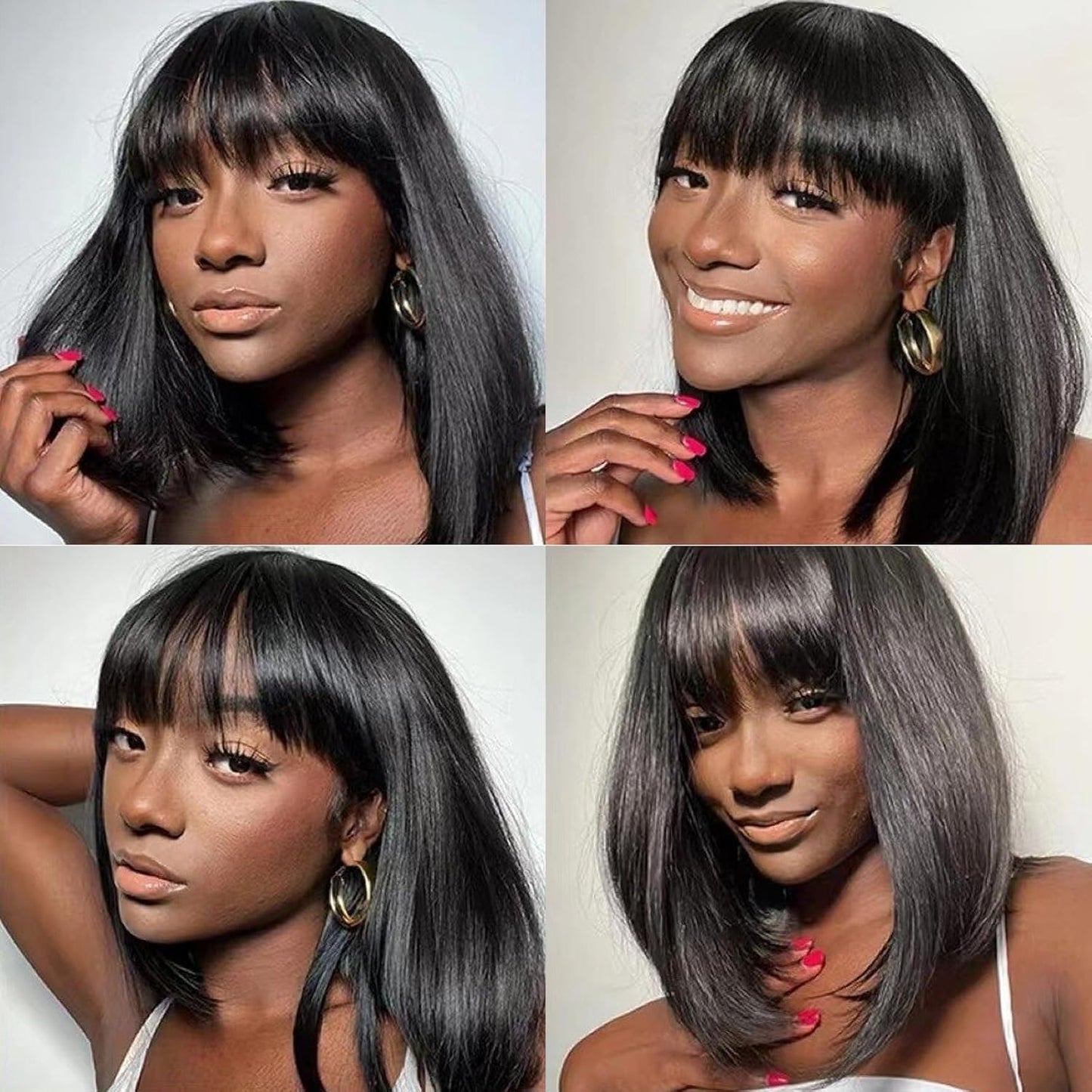 Msviki Short Curly Pixie Cut Wigs with Bangs Human Hair for Black Women Non Lace Full Machine Made Cap Human Hair Pixie Wig Brazilian Virgin Glueless Bob Wig Short Layered Wigs For Women
