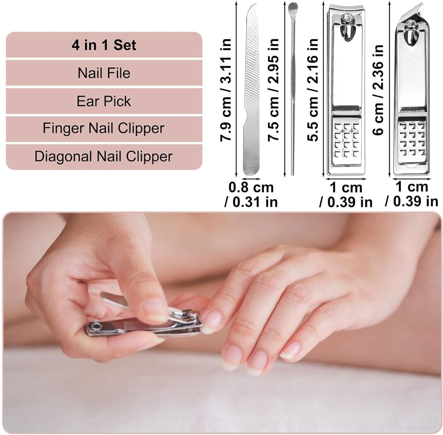 Travel Manicure Set - 24 Sets Professional Nail Clipper Kit | 4-in-1 Stainless Steel with Case, Individually Wrapped (Pink)