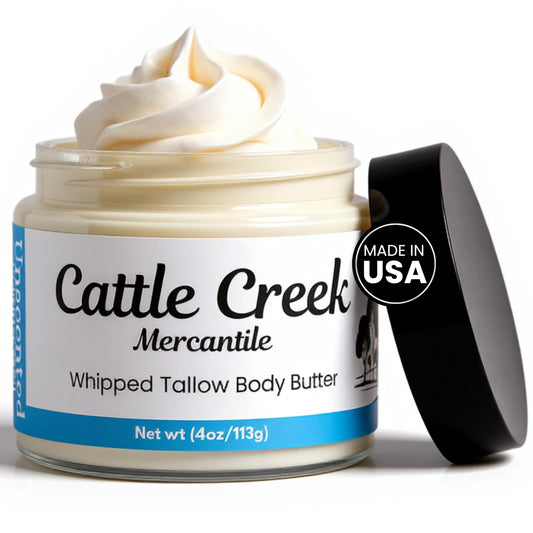 Cattle Creek Whipped Beef Tallow for Skin & Face – Deeply Moisturizing Tallow Balm – Natural Grass-Fed Skincare – Nourishes Dry, Sensitive Skin– Non-Comedogenic, Fast-Absorbing (4oz, Unscented)