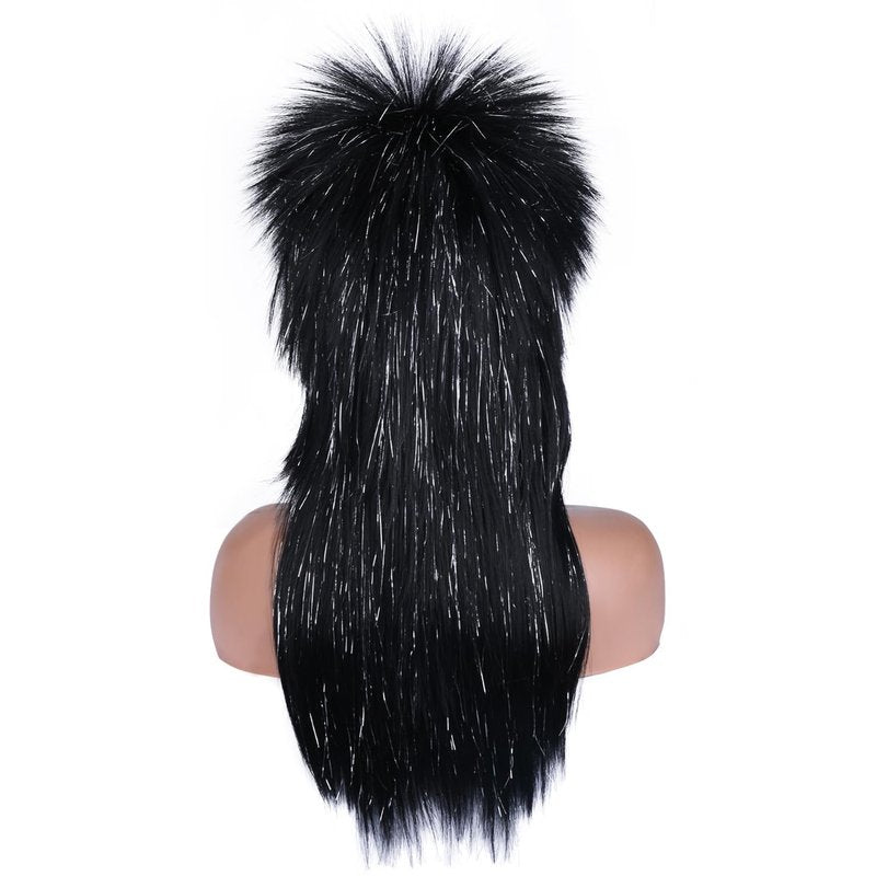 BERON Black Silver Rocking Wig Mullets for Women Wigs Black Silver Punk Rocker Wig Funny Wigs for Daily Party Cosplay