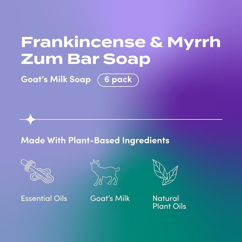 Indigo Wild Goat's Milk Soap Bar - Moisturizing Essential Oil Soap for Hands & Body | Frankincense & Myrrh - 3 oz (6 Pack)