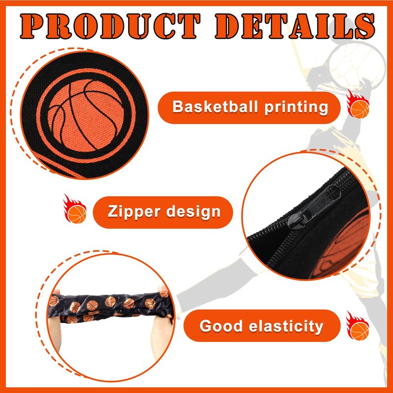 Moukeren 24 Basketball Stuff Set Cosmetic Bags Sport Makeup Bags Pencil Storage Case Portable Satin Hair Scrunchies Elastic Hair Bands Basketball Gifts for Girl(Black,Elegant Style)
