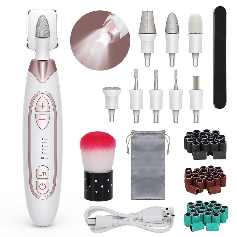 Electric Nail File - 5-Speed Cordless Nail Grinder for Thick Toenails | Manicure & Pedicure Kit with LED Light