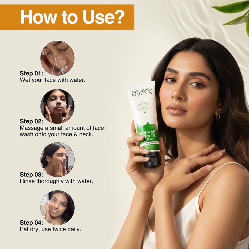 Nourish Mantra Green Tea Tatva Face Wash | With Green Tea, Walnut Powder & Niacinamide| For All Skin Types | 2-in-1 Exfoliator & Face Cleanser | Paraben & SLSSLES Free - 100 ml