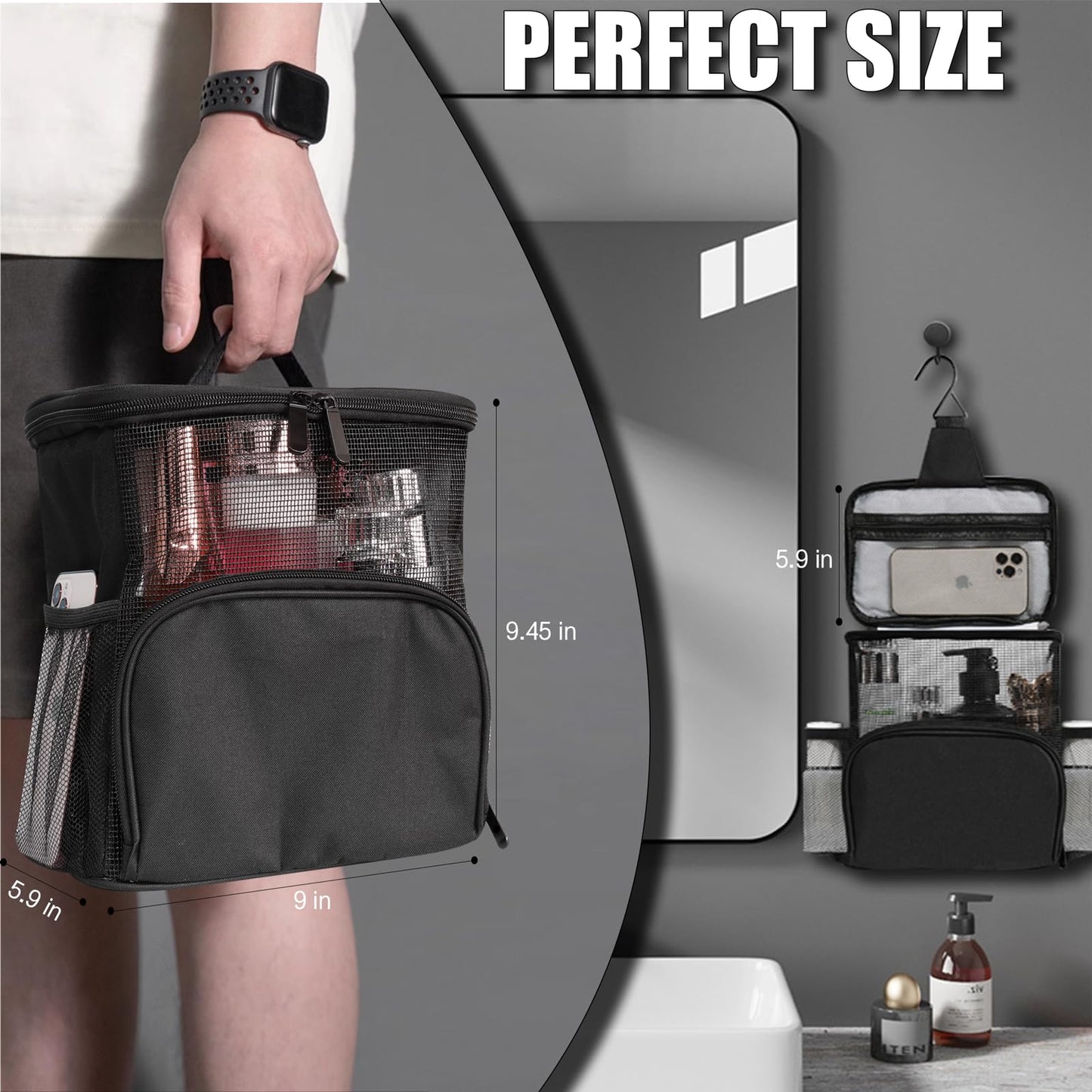 KaKuLan Hanging Travel Toiletry Bag for Men and Women with Metal Hook, Large Hanging Cosmetics Organizer, Shower Dopp Kit, Makeup & Toiletries Organizer Kit, Travel Bathroom Accessories