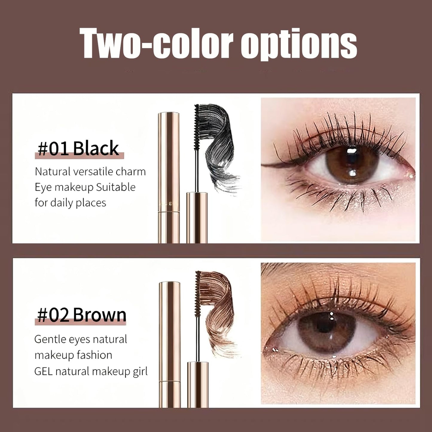Mascara, Natural Long-Lasting Formula, Black and Brown Shades
