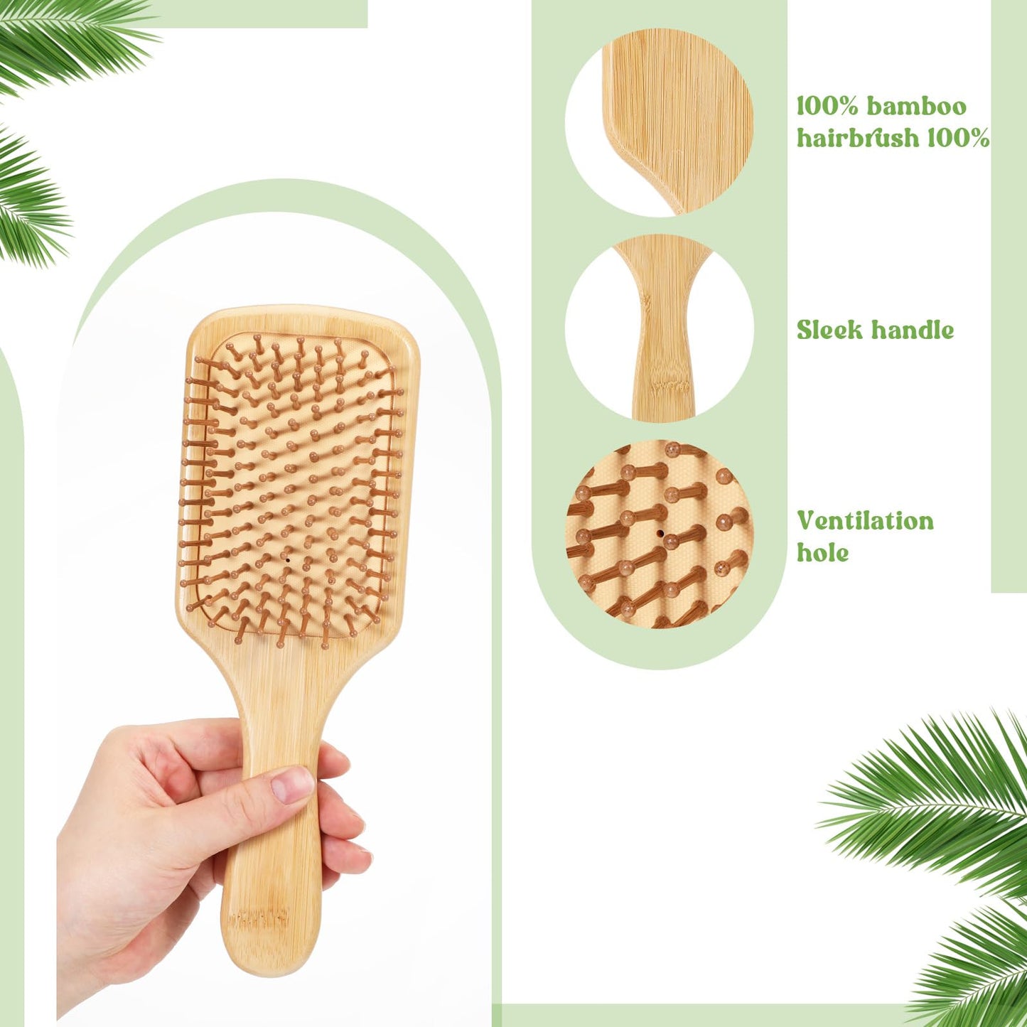 simarro 10 Pcs Wooden Bamboo Hair Brush, Bulk Anti Static Wooden Paddle Brush Scalp Massage Bamboo Bristles Styling Curly Long Hair Growth for Women Men