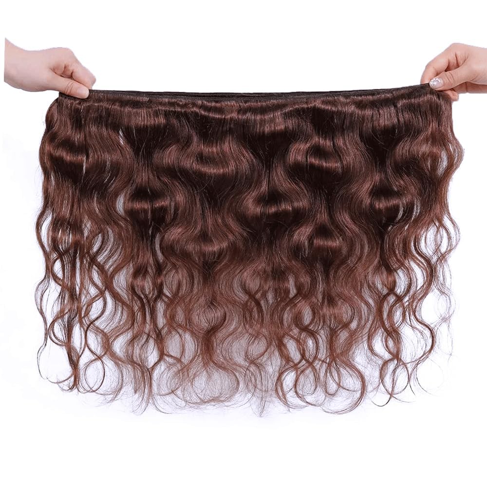 Dark Brown Bundles Color #4 Body Wave Human Hair Bundles 10 12 14 Inch Chocolate Brown Body Wave Bundles Human Hair Weave Double Weft Brazilian Virgin Remy Hair Extensions for Black Women