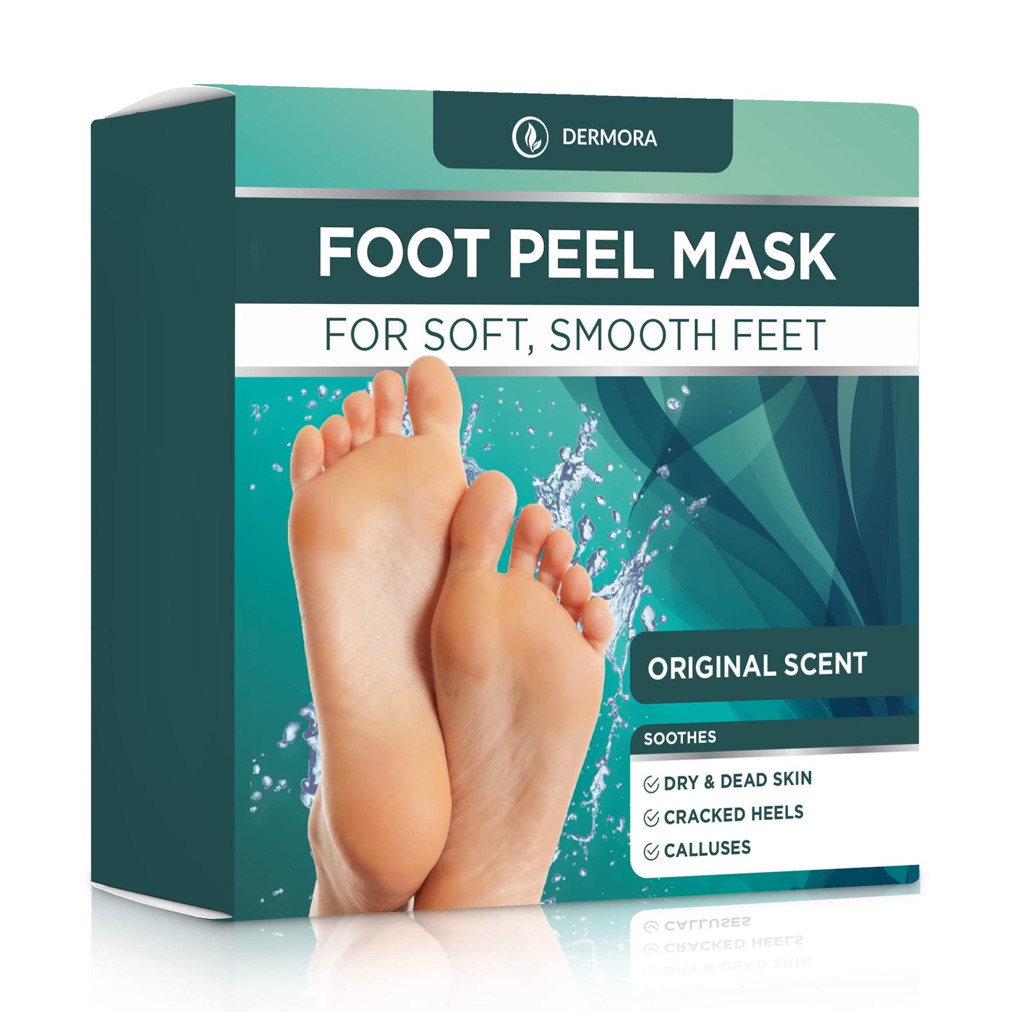 DERMORA Foot Peel Mask - Exfoliating Foot Peeling Mask for Dry, Cracked Feet, At-Home Spa Care, Callus Removal & Smoother Skin Result, 4 Pairs Regular Size (Fits up to Woman 11, Men 10) Original Scent