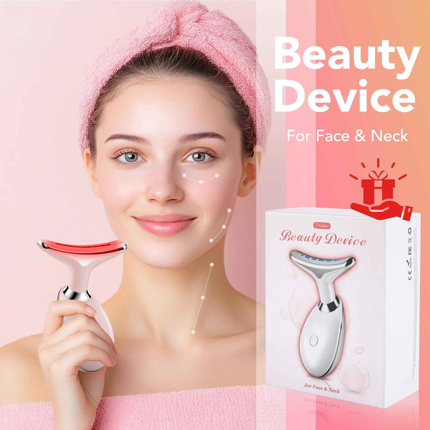 Red-Light-Therapy-for-Face, Facial Massager Wand Tool with 7 Color - Birthday, Christmas, Mothers Day, Valentines Day, Self Care Gifts for Her Women Mom Best Friend Wife Teacher (Pink)