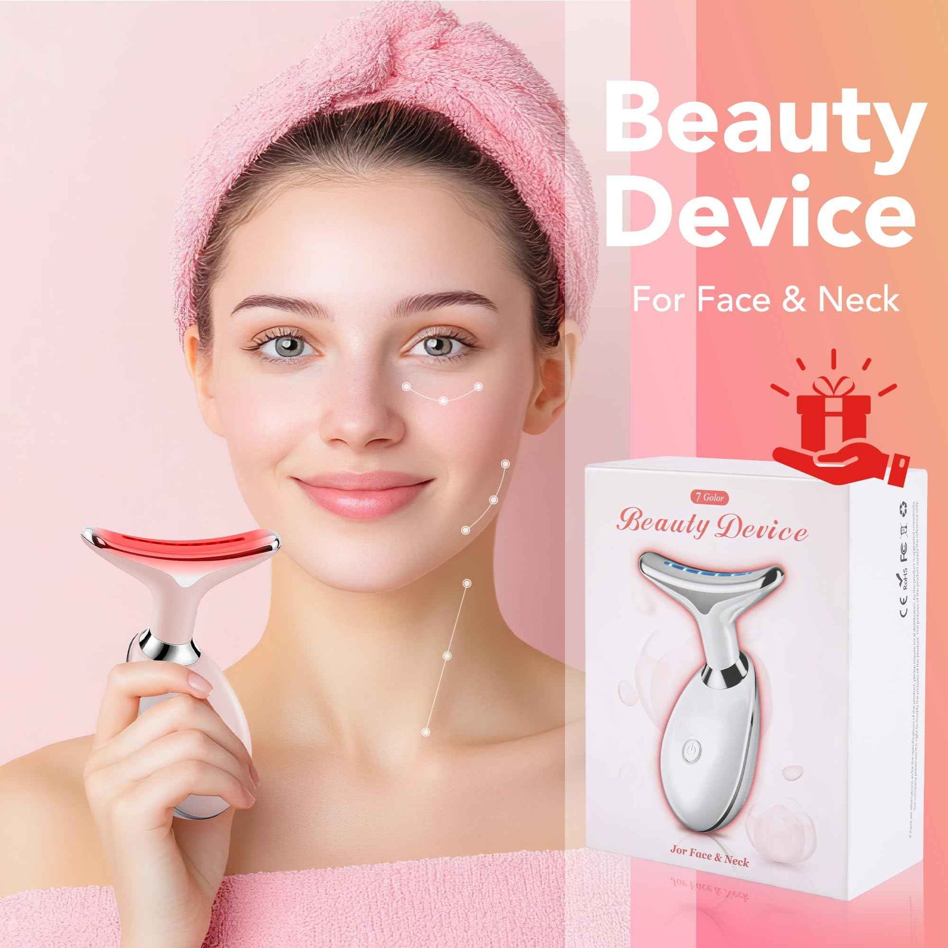 Red-Light-Therapy-for-Face, Facial Massager Wand Tool with 7 Color - Birthday, Christmas, Mothers Day, Valentines Day, Self Care Gifts for Her Women Mom Best Friend Wife Teacher (Pink)