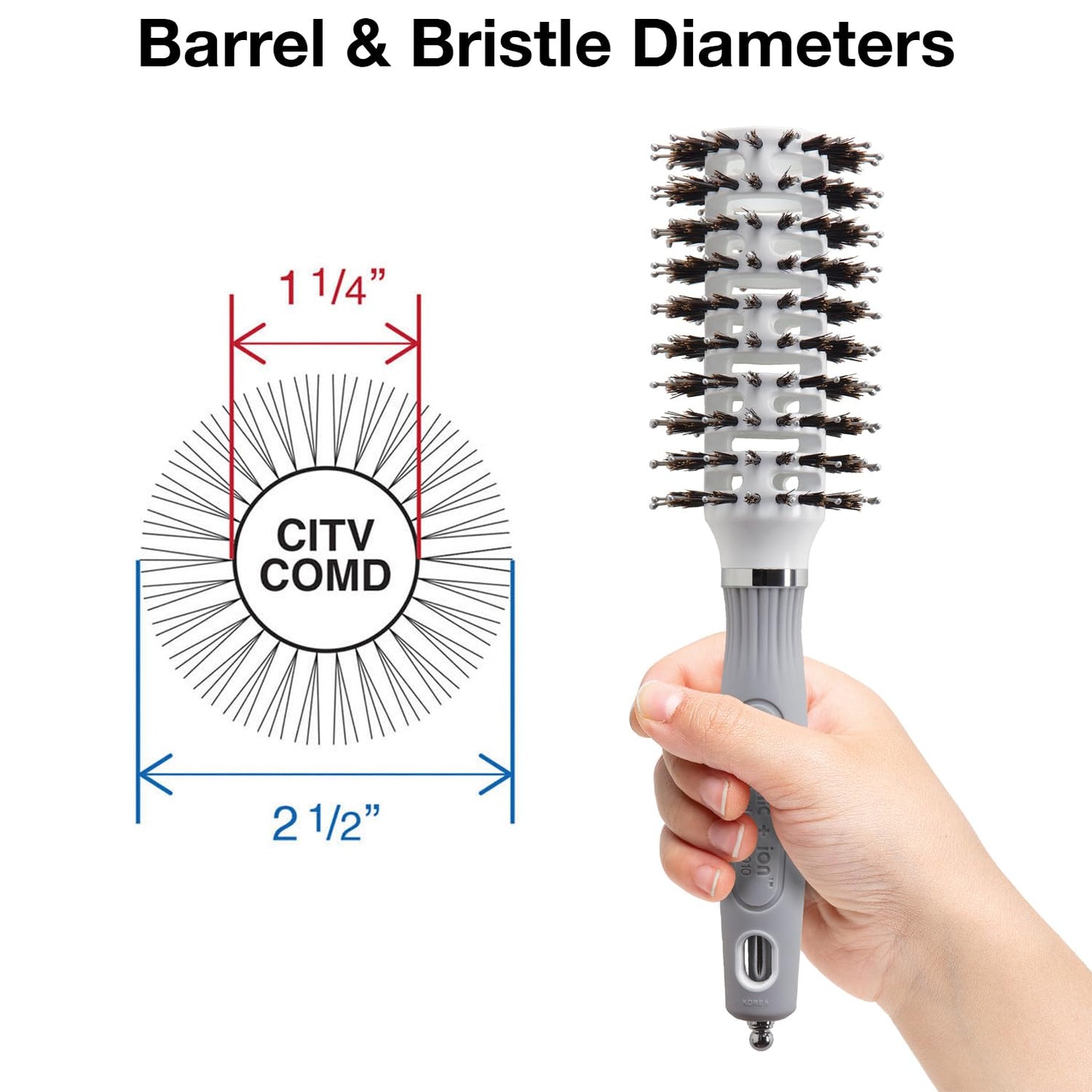 Olivia Garden Ceramic + Ion Turbo Vent Combo Hair Brush - Not Electrical - Ionic and 100% Boar Bristles - Professional Round Blowout Brush for Normal to Thick Hair