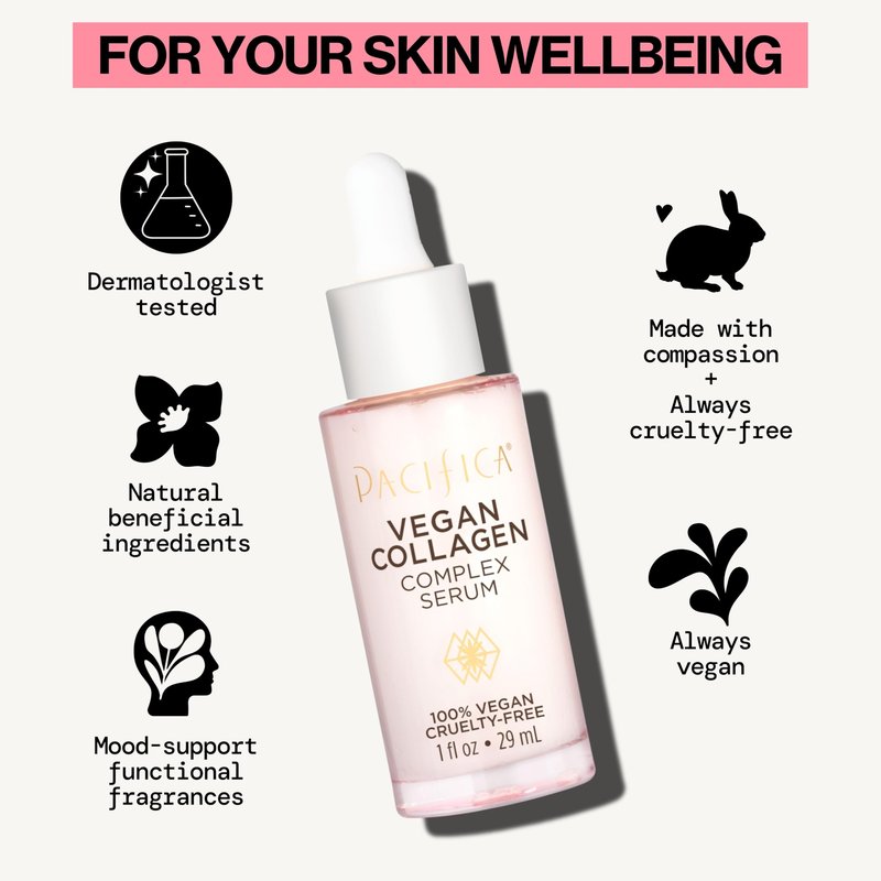 Pacifica Vegan Collagen Complex Face Serum Anti Aging Hydrating Serum w/Hyaluronic Acid for Plumping & Firming Collagen Boosting Facial Serum for Fine Lines & Wrinkles Clean Dermatologist Tested