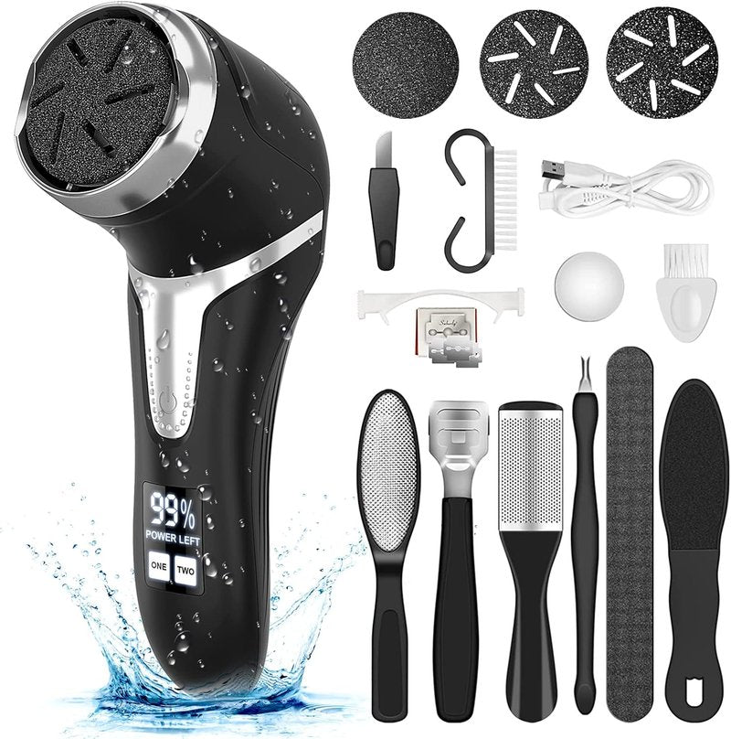 Electric Callus Remover - Rechargeable Waterproof Foot File with Vacuum | 3 Heads & 2 Speed Settings