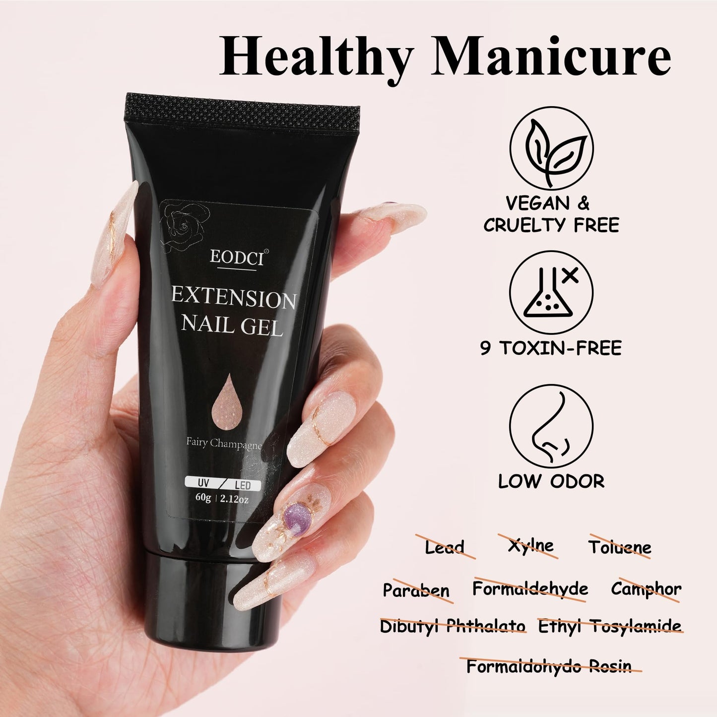 eodci Poly 60g Gel Builder for Nails, Glitter Champagne, Nail Extension Strengthener Color Gel Multifunctional Long-Lasting and Easy to Use for DIY Salon Quality