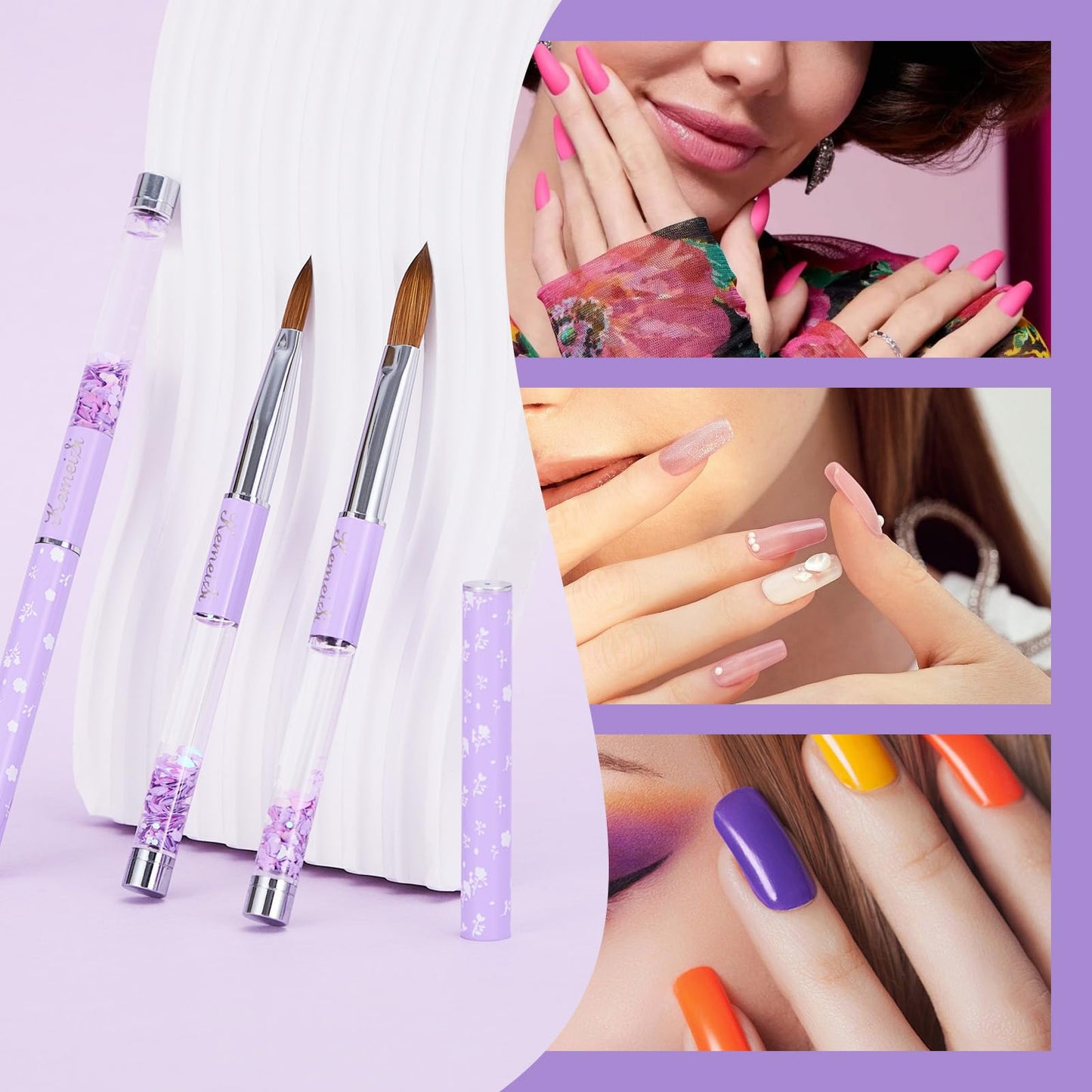 KEMEISI 5PCS Acrylic Nail Brush Set, Sizes 06/08/10/14/16 Kolinsky Art Brushes for Application, Sturdy Handle Oval Shaped Powder Design Tools for Professional Manicure DIY