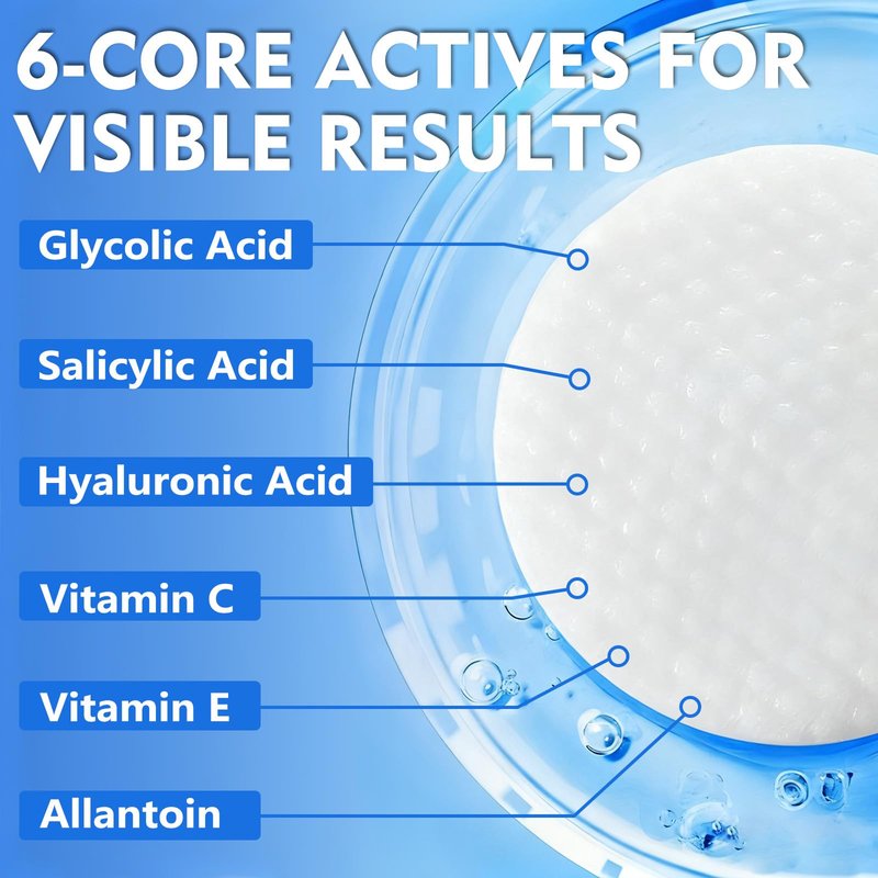 Tiepetly Glycolic Acid Pads (60 Count), 20% Ultra Pure Glycolic + 2% Salicylic Acid, Exfoliating Pads Resurfacing with Vitamin C&E, Deep Cleaning for Face and Body