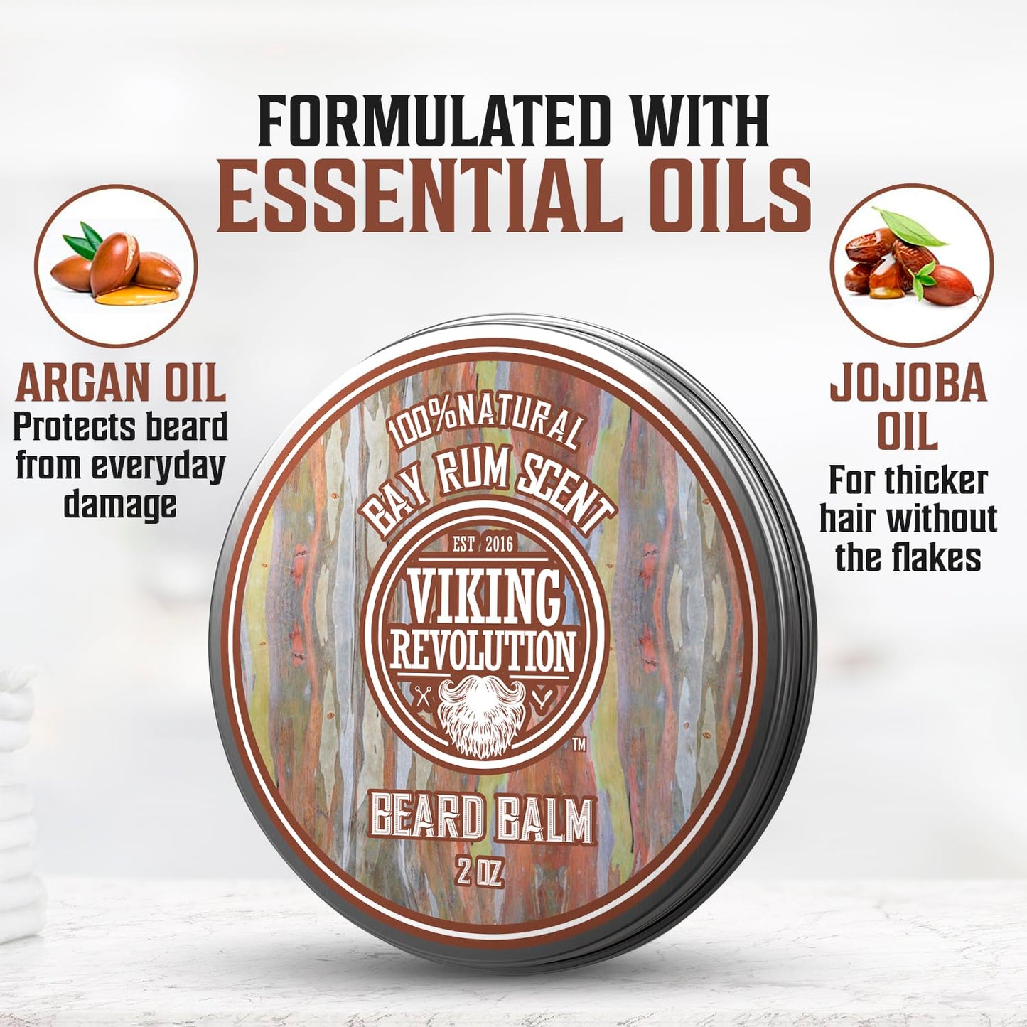 Viking Revolution Bay Rum Beard Balm - Beard Butter with Argan Oil & Jojoba Oil - Softener, Moisturizer & Wax for Men (2oz, 1 Pack)