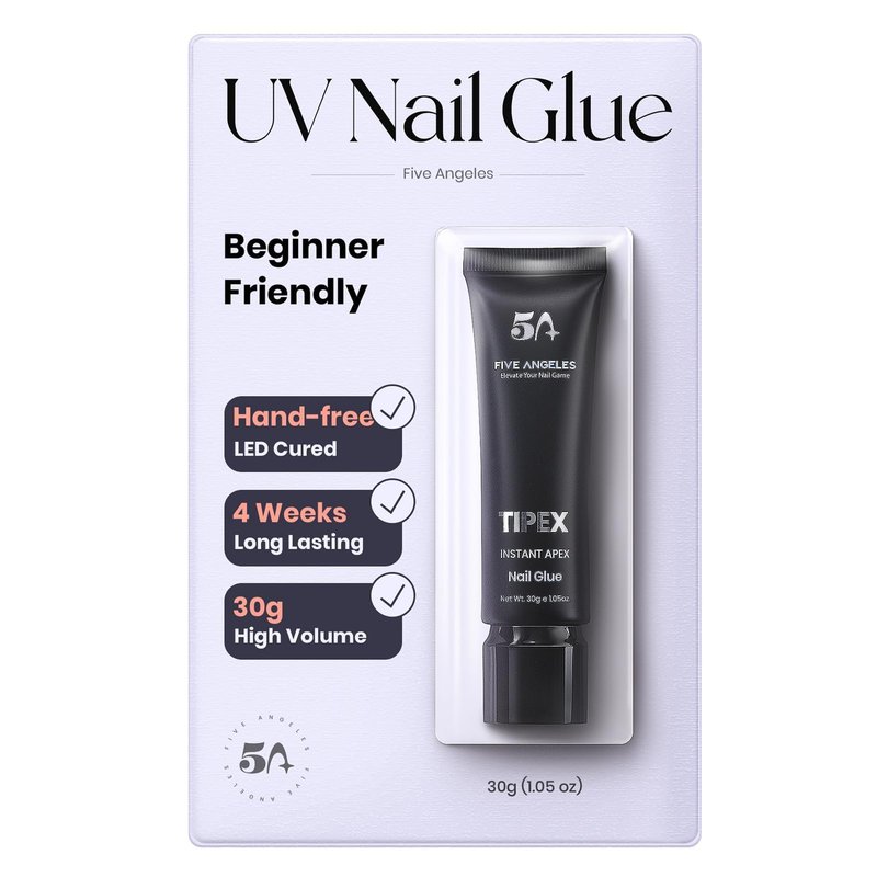Five Angeles Tipex UV Gel Nail Glue – 30g Strong Hold Adhesive for Soft Gel & Acrylic Nail Tips, Long-Lasting 28+ Days, Large Volume Tube, Also for Rhinestone Nail Art