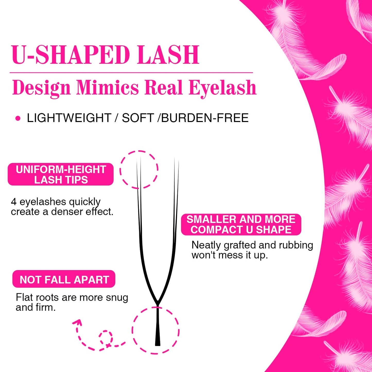 TDANCE U Lash Extensions 2D 3D 4D 5D UU Lash Fans Eyelash Extension U Shaped Natural Volume Lashes Extension Soft Matte Black Lashes(UU-2D-0.07-D,8-15mm)