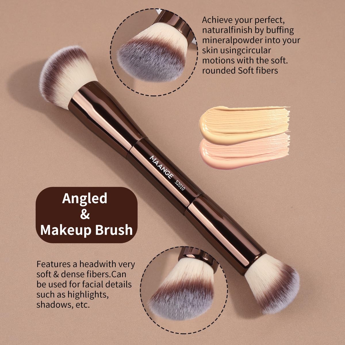 MAANGE 5 PCS Foundation Makeup Brush Set Double-ended Kabuki Mask Contour Brush for Liquid Powder Concealer Cream Cosmetics Blending Makeup Brushes (Coffee)