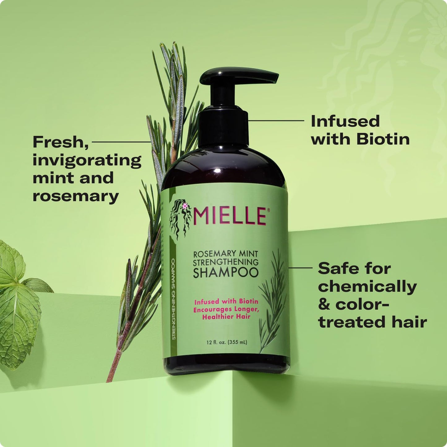 Mielle Organics Rosemary Mint Biotin Shampoo - Strengthens & Moisturizes Hair | 12 oz