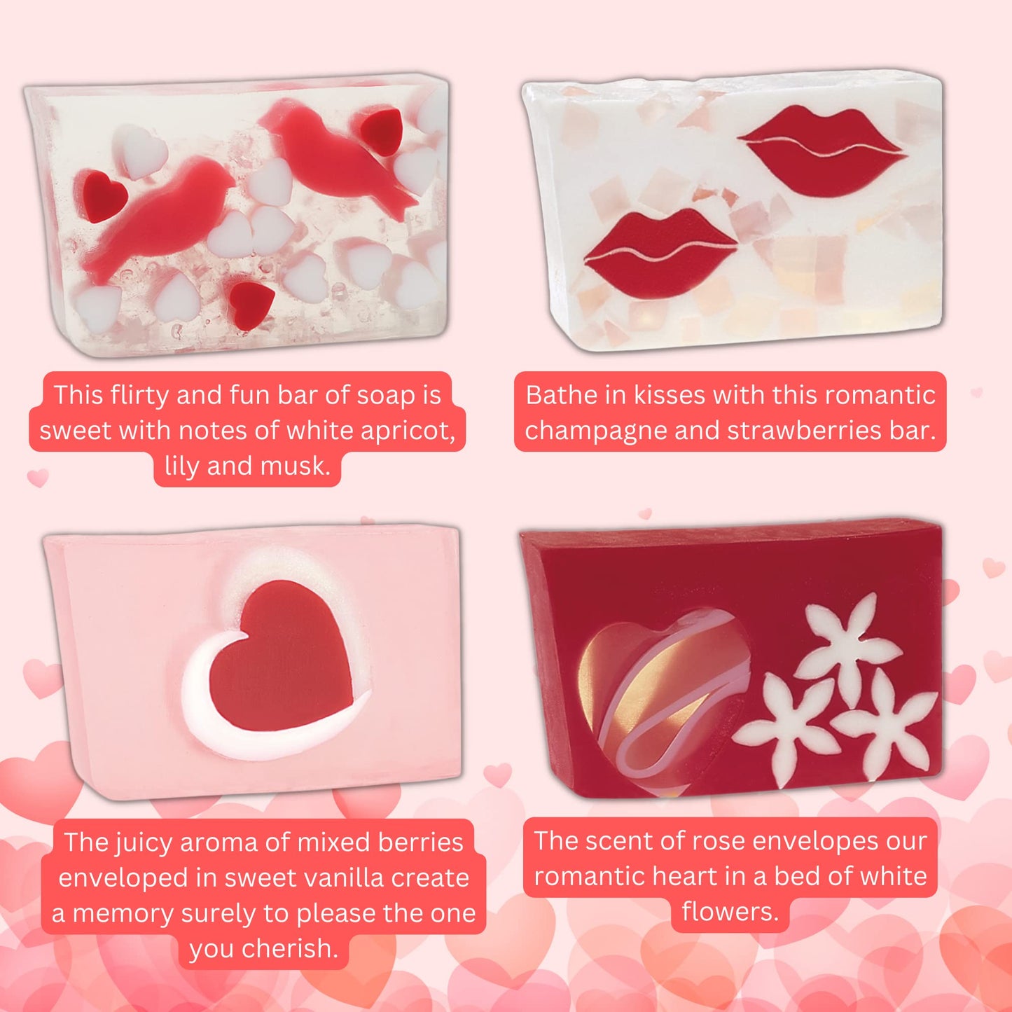 Primal Elements Valentine’s Day Glycerin Assorted Soap Set | Soap for Hands, Body, or Face | - Pack of 8 (100 grams each)