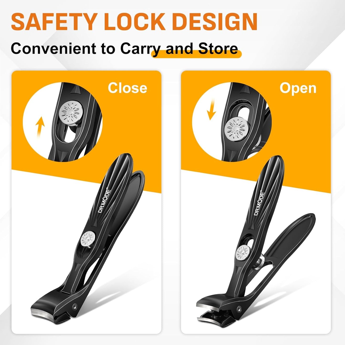 Nail Clippers for Thick Nails - Heavy Duty Angled Head Toenail & Fingernail Clipper with Catcher | Long Handle, Black