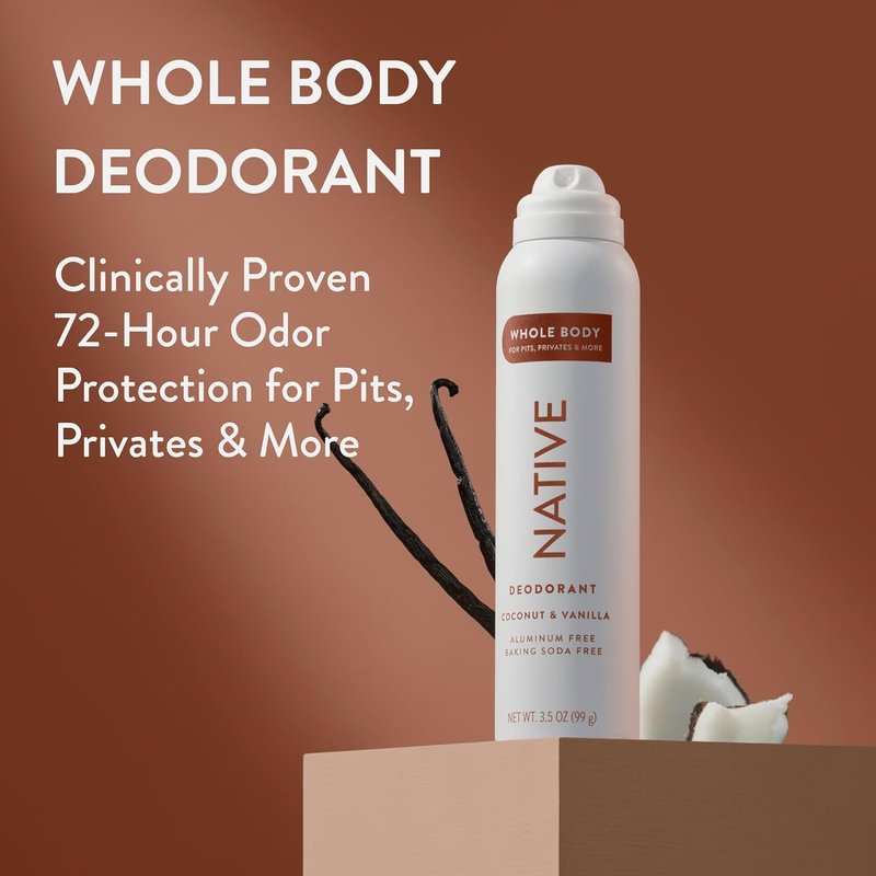 Coconut Vanilla Deodorant Bundle - Aluminum Free Whole Body Spray with Shea Butter | 72-Hour Protection