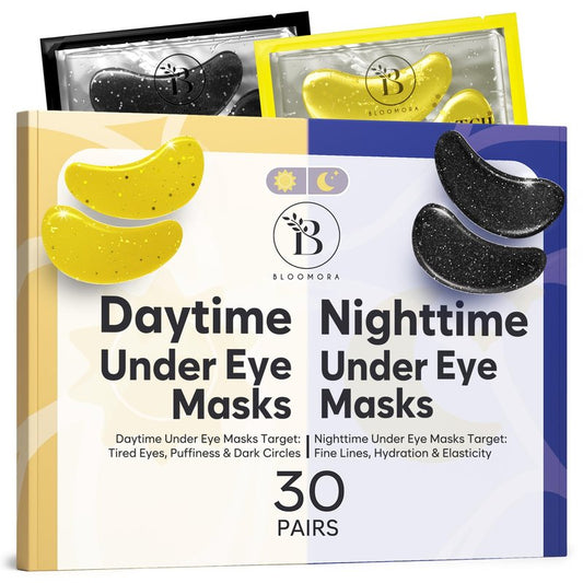 BLOOMORA Under Eye Patches for Puffy Eyes and Dark Circles, Day & Night Gel Eye Masks with Caffeine, Collagen & Vitamin C, Deeply Moisturizing, Bachelorette Party Favors, Bridesmaid Gifts (30 Pairs)
