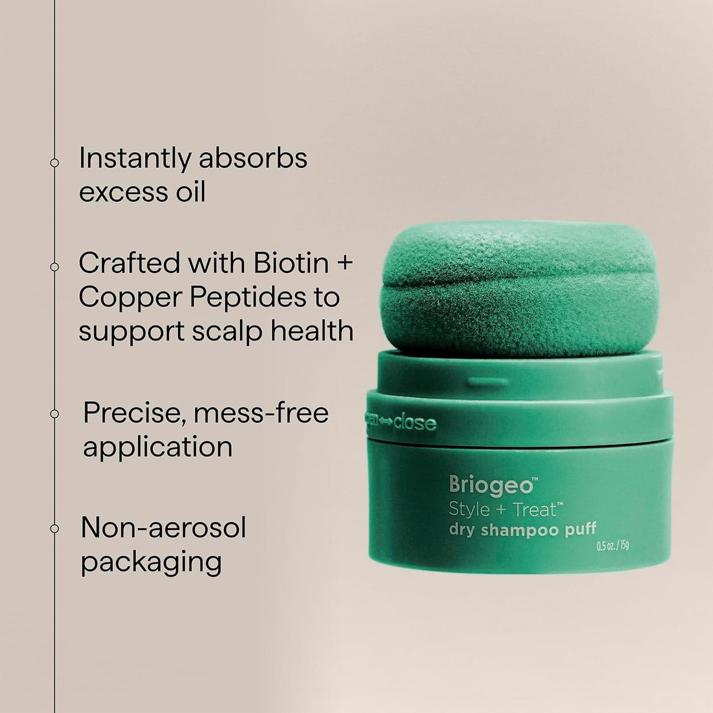 Briogeo Dry Shampoo Puff - Non-Aerosol Talc-Free Root Refresh | Volumizing Powder | Vegan & Cruelty-Free | 0.5 oz