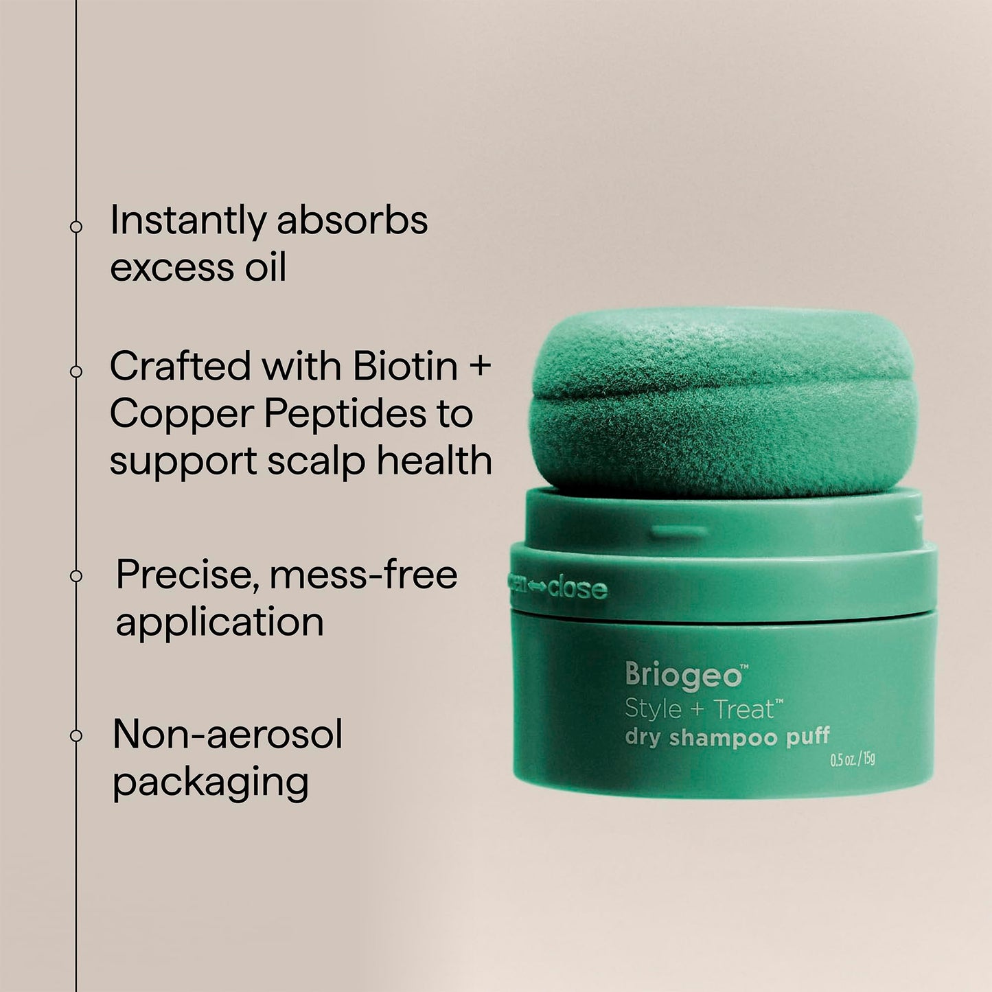 Briogeo Style + Treat Dry Shampoo Puff | Non-Aerosol & Talc-Free Root Refresh & Oil Absorption | Volumizing Powder| Vegan & Cruelty-Free | 0.5 oz