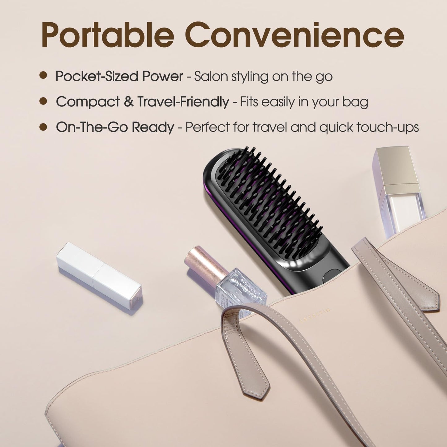 Lovinity Hair Straightener Brush with LCD Display(MCH Ceramic Fast Heating)(Cordless USB Charging Straightener) Portable Mini Straightening Brush for Home Travel, Black