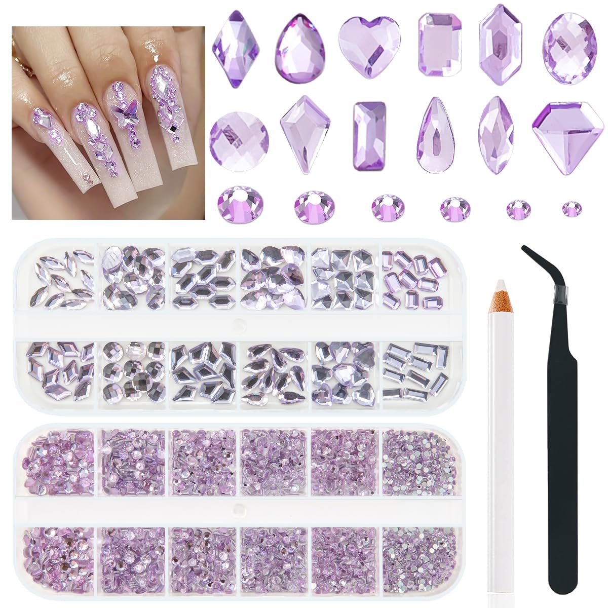 Nail Rhinestones K9 Glass Crystal Flat Back Rhinestones Nail Charms Stones 120 Multi Shapes Big Gems Round Beads Nail Art Diamonds Jewels for Nail Art Face Eyes Makeup