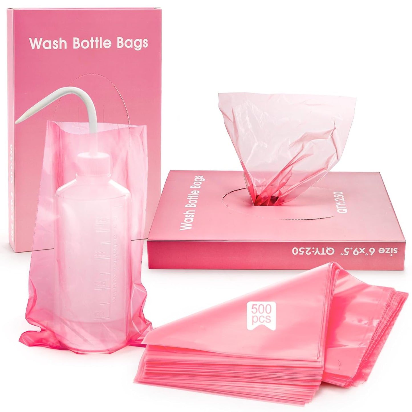 ZOOFOX 500 Disposable Tattoo Wash Bottle Bags - Pink Odorless Squeeze Covers | Ideal for Tattoo Supplies